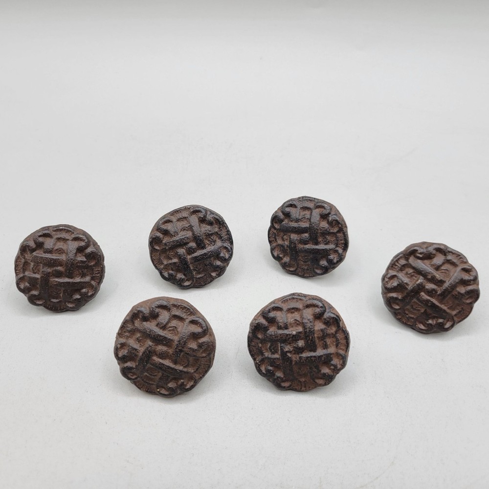 Cast Iron Celtic Knot Pattern Rustic Brown Round Drawer Pulls Woven Design 6