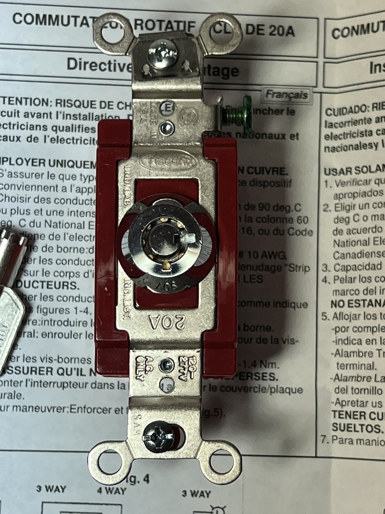 Hubbell PD1943 20-277V AC Locking Switch With 2 Keys