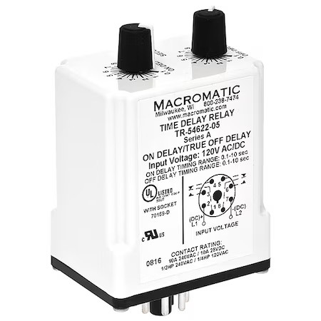 Macromatic Tr-55121-08 Single Function Time Delay Relay, Octal, Cycle On, 1