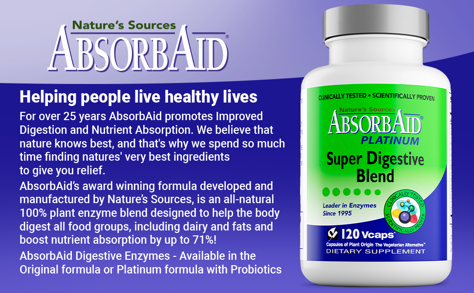 AbsorbAid PLATINUM 120 Digestive Enzyme/Probiotics - Complete Digestive Support!