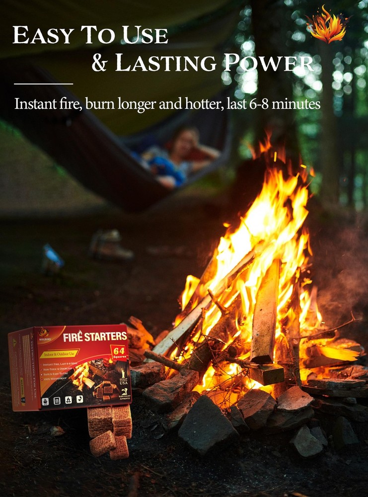 Nvkrvks Fire Starter, Easy-Burning Starter Squares for 64 Squares, Brown