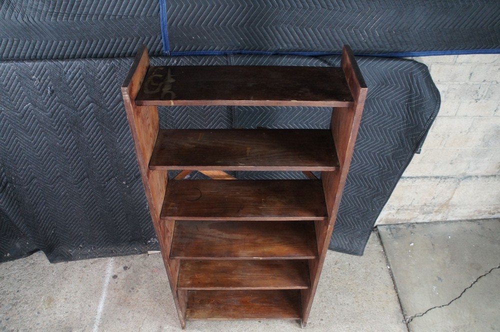 Primitive Oak 6 Shelf Library Bookcase Bookshelf Office Console 58"