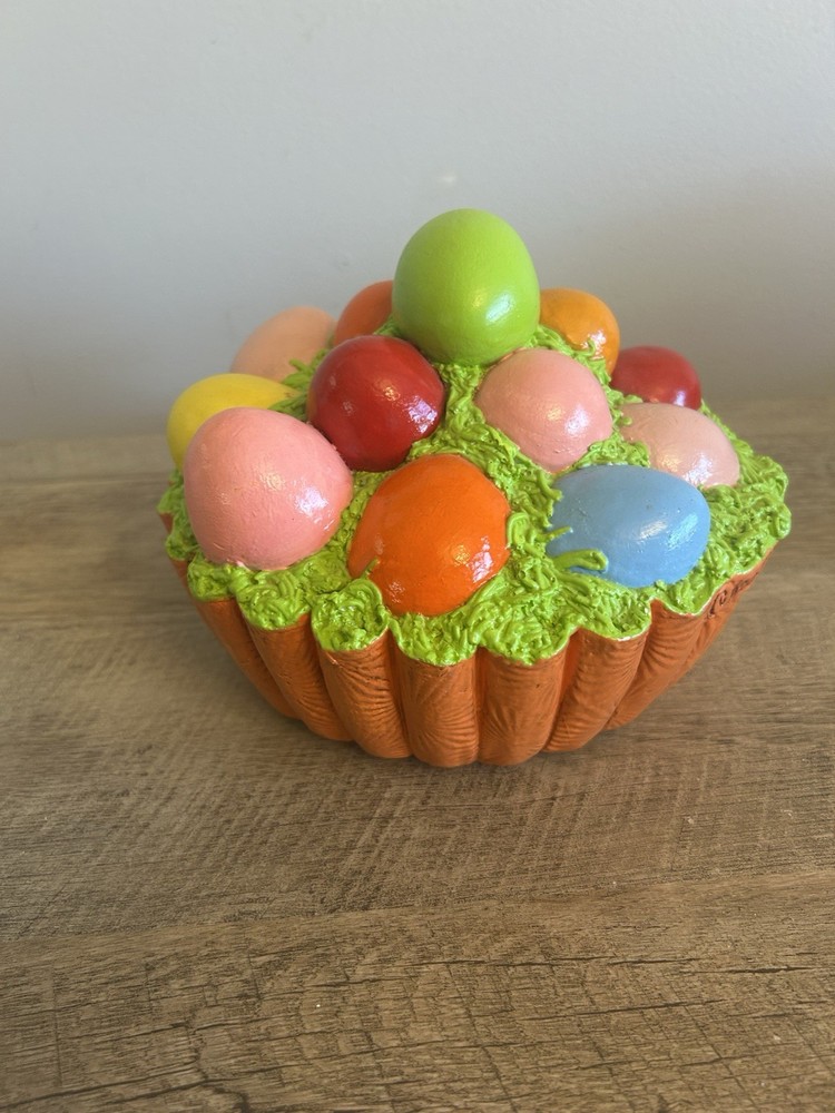 Easter Centerpiece Decor Hand Crafted Pottery Easter Egg Cupcake 6” Long 5” Tall