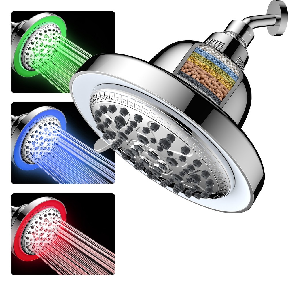 Filter Shower Head with LED Color Changing Temperature Controlled- 7 Spray Modes