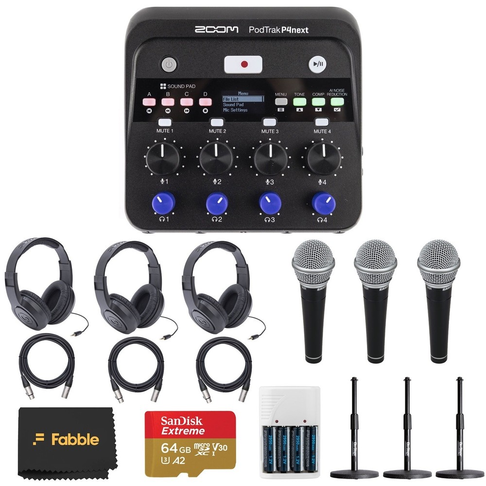 Zoom PodTrak P4next Podcast Recorder Bundle