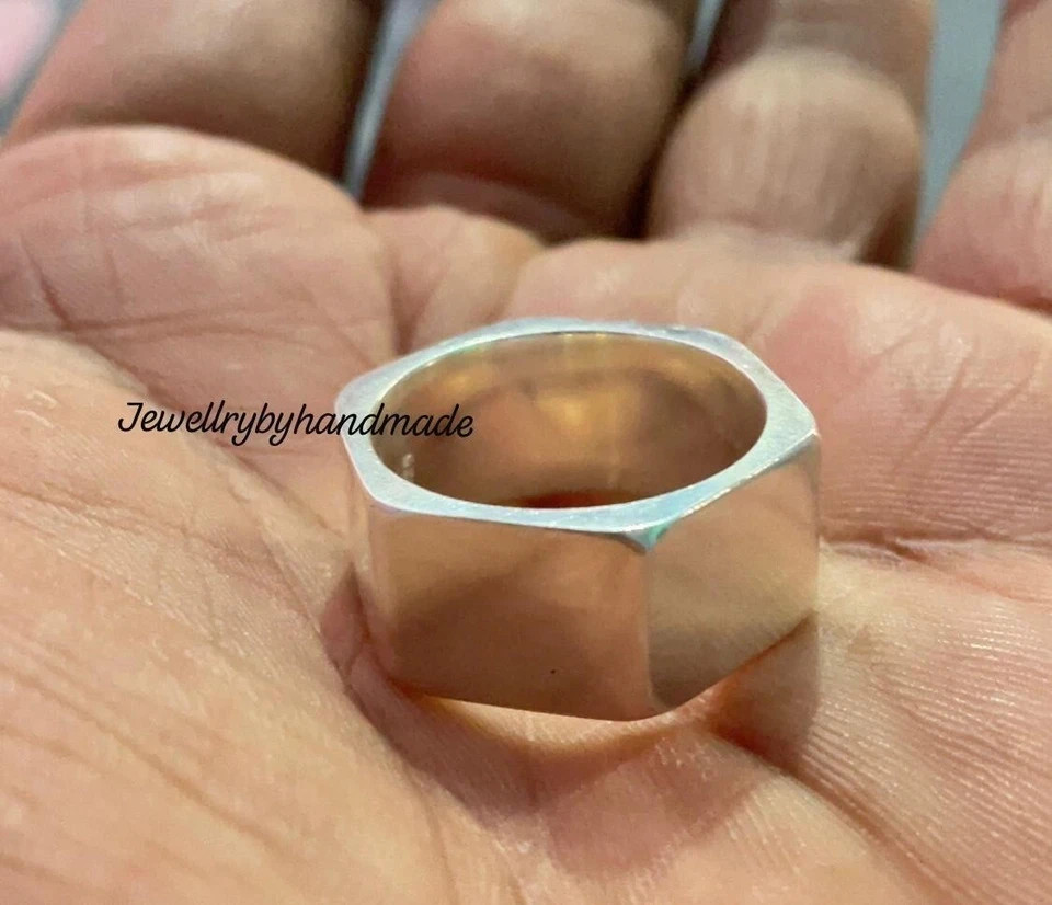 industrial Nut Ring Square Ring Solid 925 Sterling Silver Bolt Geometric Band