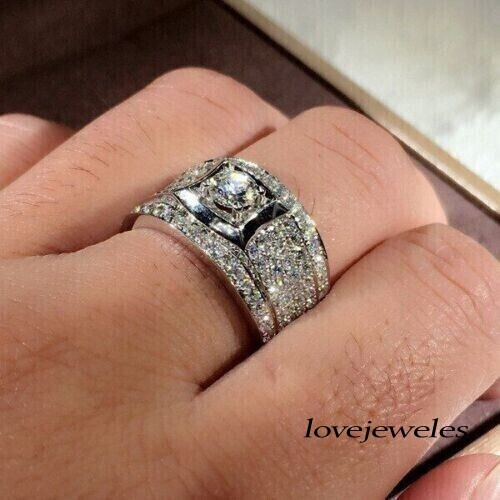 2CT Round Cut VVS1 Diamond Lab-Created Men's Engagement Wedding Ring 925 Silver