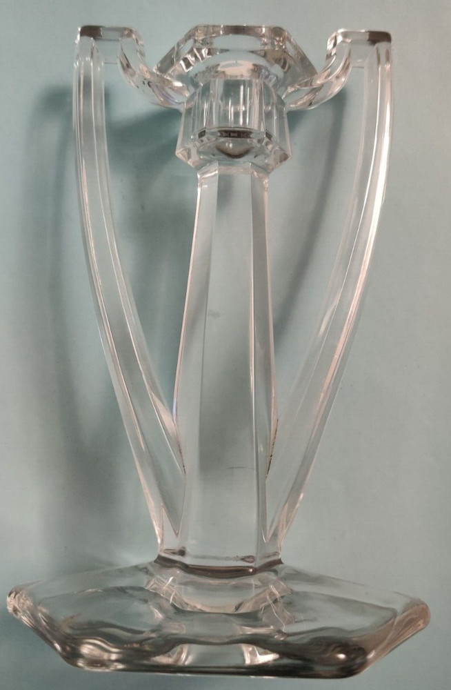 Krystol 8" Trophy Handled Single Candle Stick Holder Central Glass