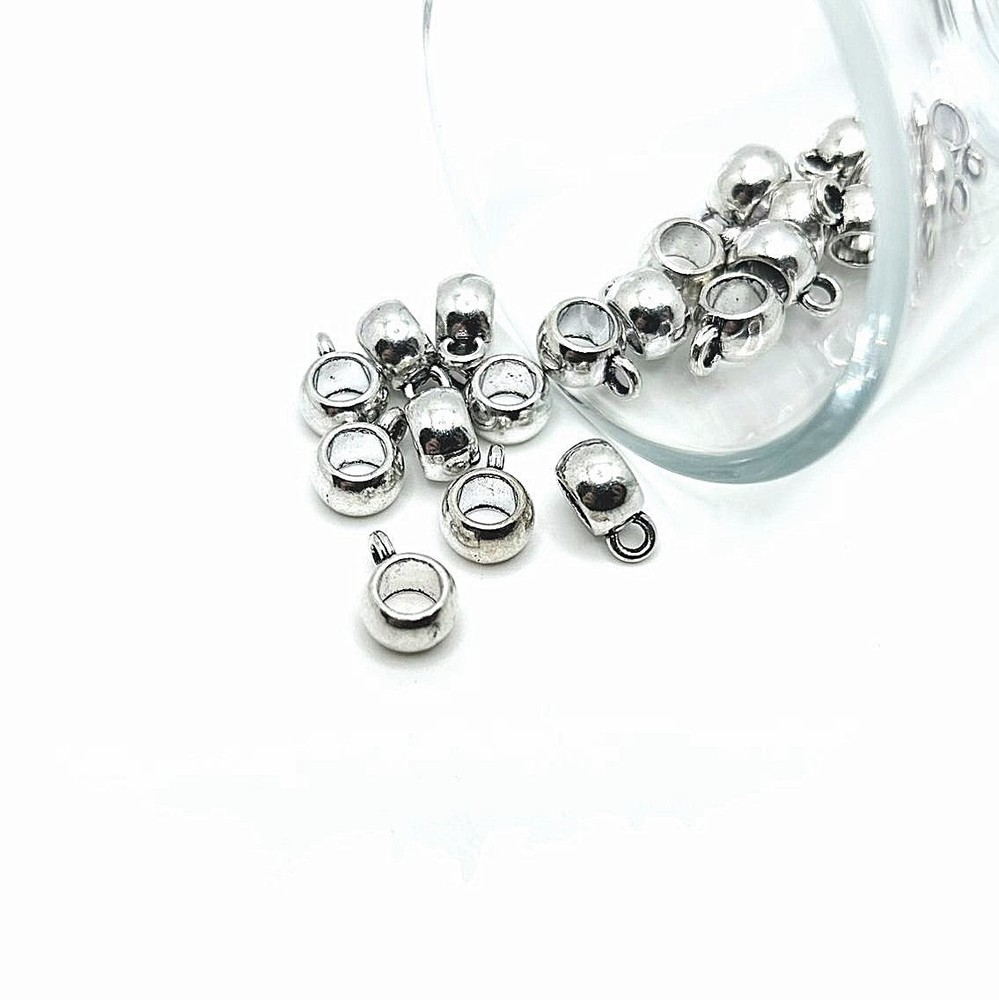Antique Silver Round Cup Bails, 11x8mm - US Seller