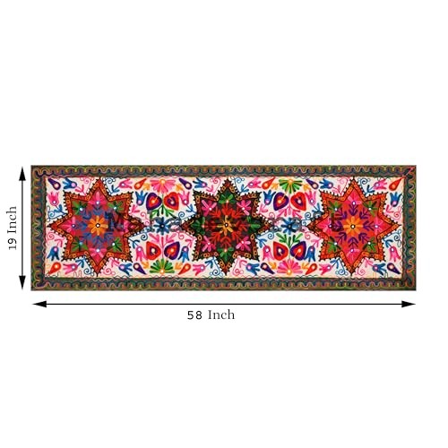 Suzani Work Hand Embroidered Cotton Multi Color Table Runner Cloth Mat Throw