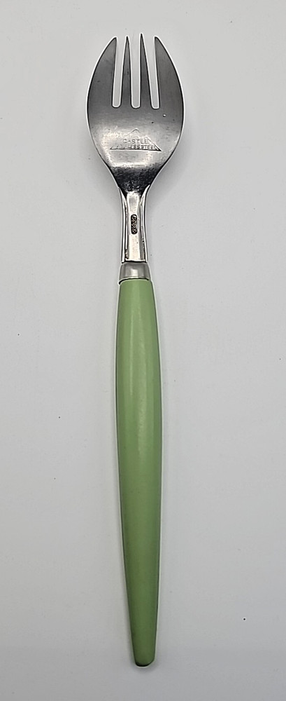Vintage CASTLE Stainless Flatware Dinner Fork Jade Green Handle ~ Japan