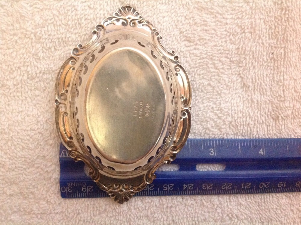 4 GORHAM STERLING SILVER PIERCED NUT BOWL DISH, ONE MONOGRAMMED