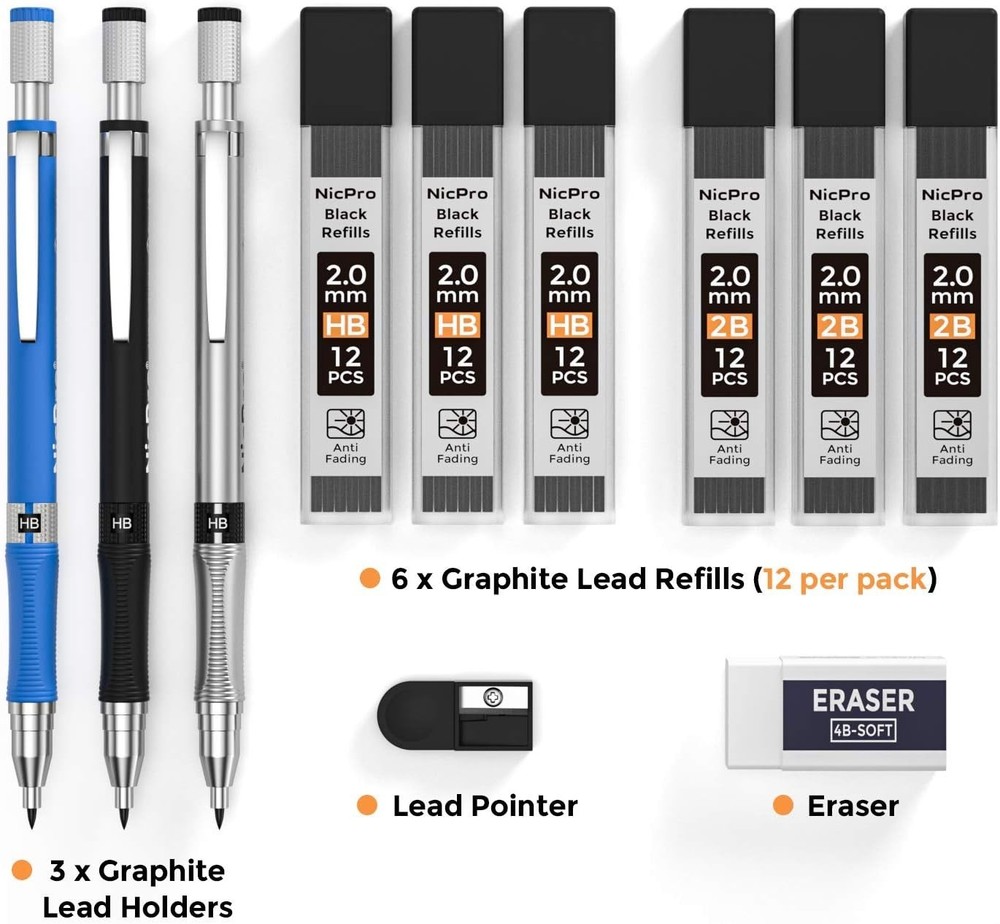 Complete 11-Piece Mechanical Pencil Collection with Eraser & Sharpener Included
