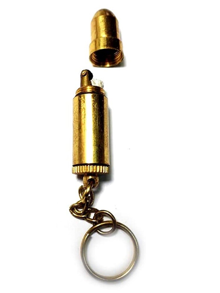 Brass Fake Gasoline Bullet Cigarette Lighter Keychain