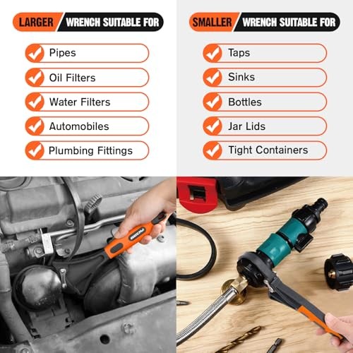 2-Piece Strap Wrench Set, Adjustable Rubber Oil Filter Wrench Max Diameter 4"