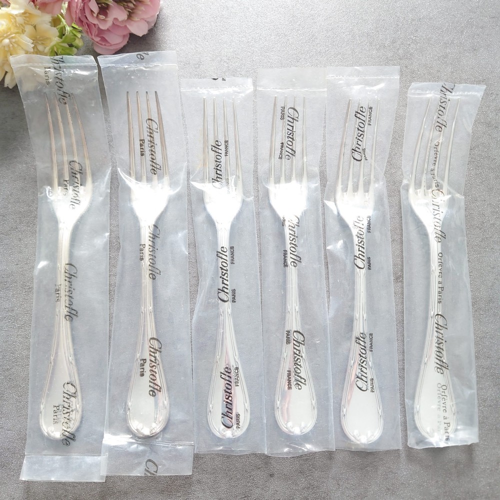 Christofle Rubans Silverplated Flatware Dessert Fork 6pcs Near MINT