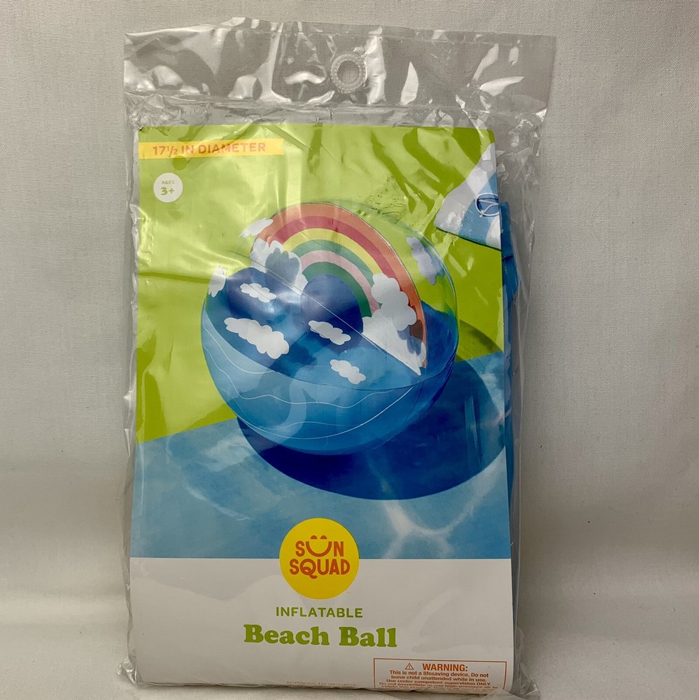 Sun Squad 17.5" Inflatable Beach Ball See Through Rainbow and Clouds Summer Fun!