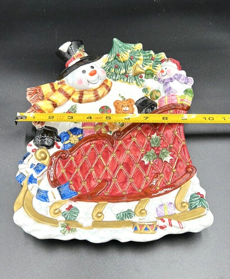Ceramic Snowman With Sleigh Holiday Plate