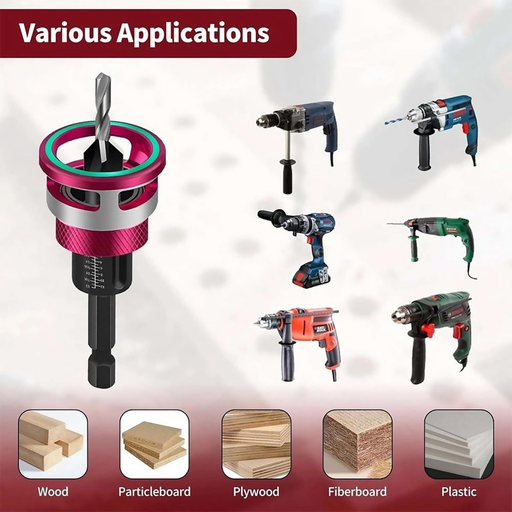 6PCS Woodworking Countersink Drill Bit Set with Adjustable Depth Stop Control