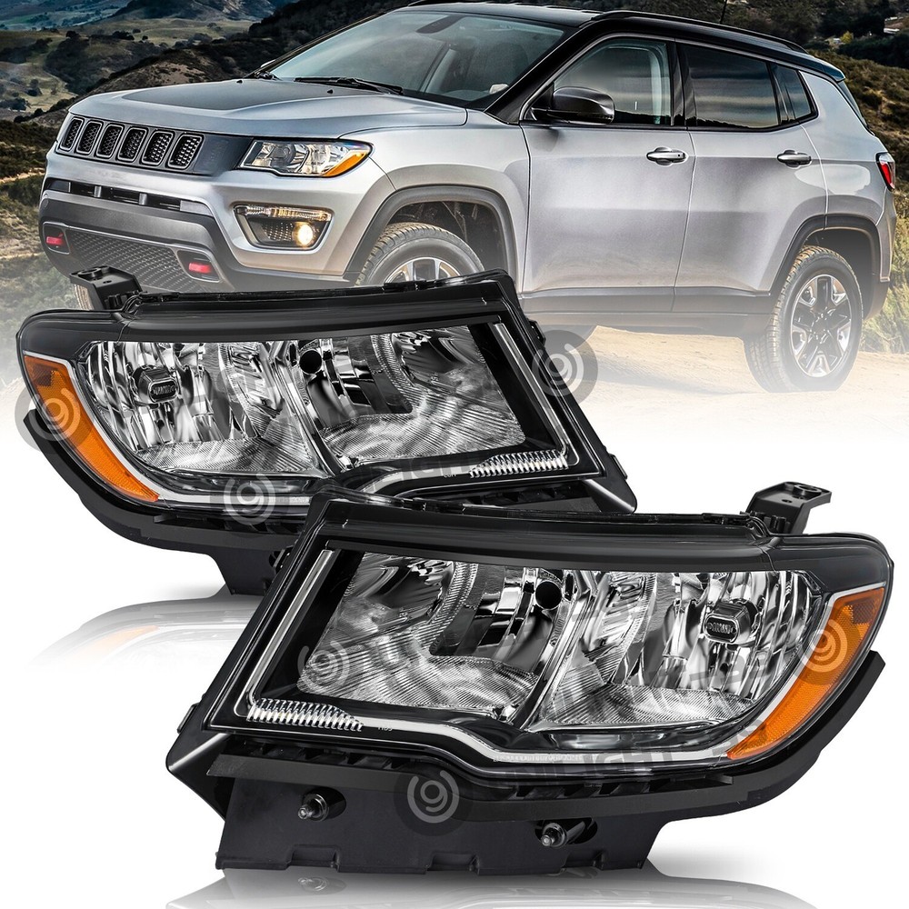 Halogen Headlight For 2017-2021 Jeep Compass Driver and Passenger Side LH+RH
