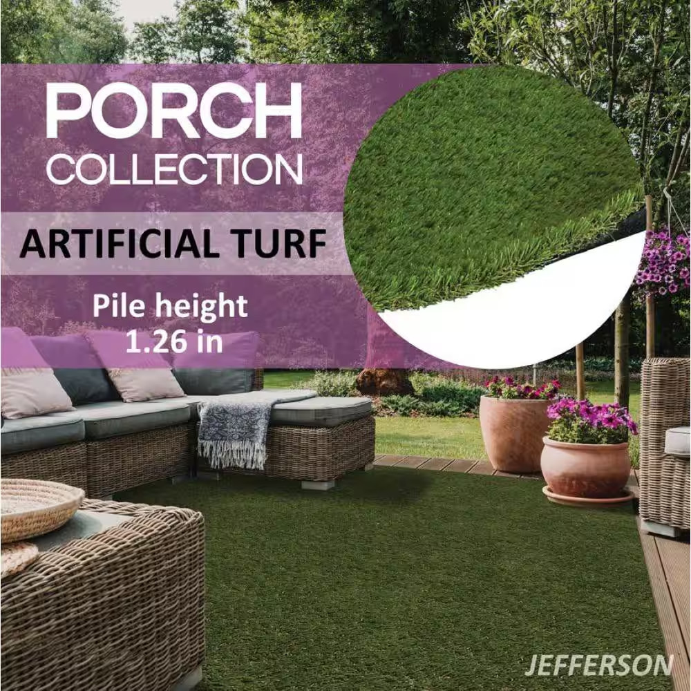 Jefferson 7.38 Ft. X 8.76 Ft. Green Artificial Grass