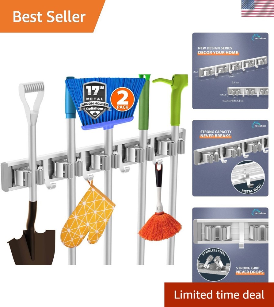 Space-Saving Tool Organizer with 5 Racks & 4 Hooks - Wall Mount Silver Finish