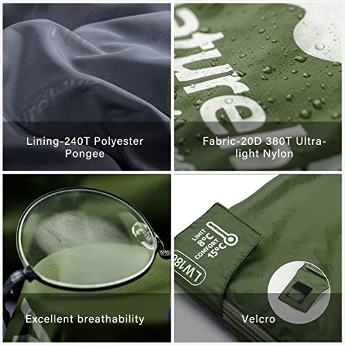 Lightweight Compact Sleeping Bag, 59℉/32℉ Envelope Ultralight Navy Green