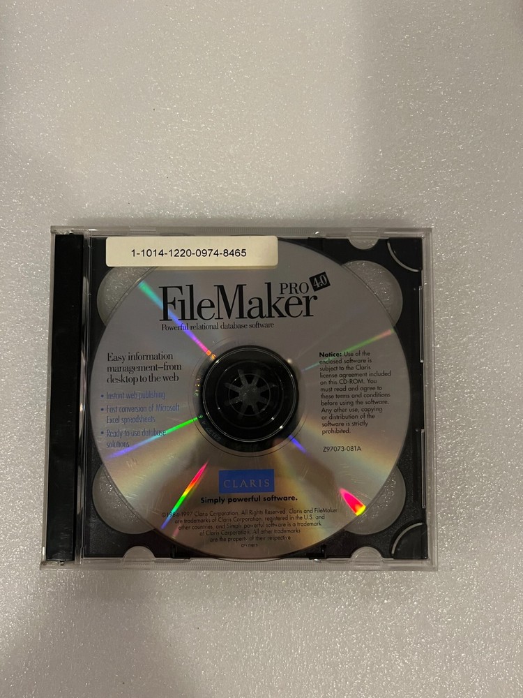 Vintage Claris FileMaker Pro 4.0 CD-ROM for Macintosh