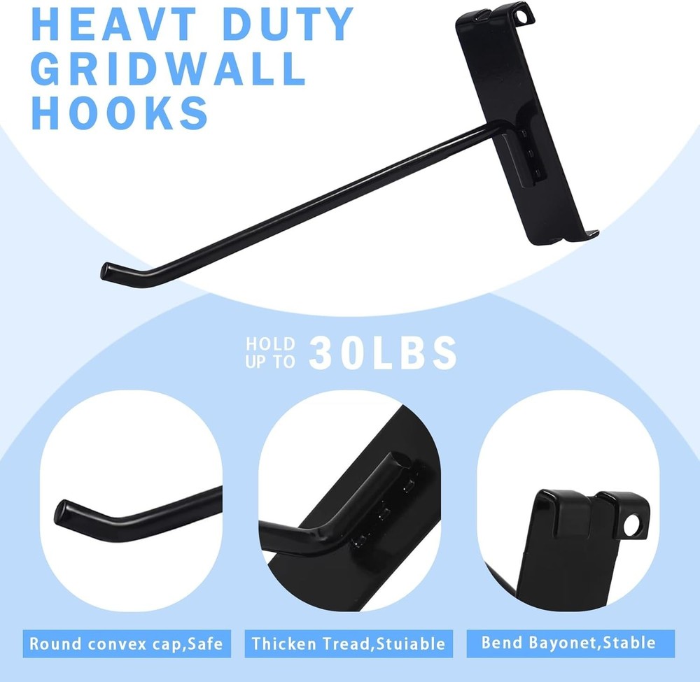 6-Inch Gridwall Hooks, 32 Pieces for Grid Wall Panel, Black