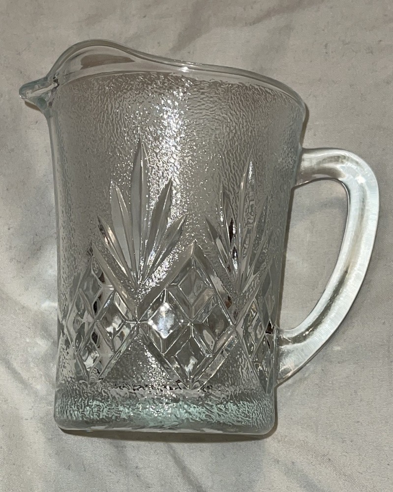 Kig Vintage Clear Pressed Glass Pitcher with Diamond Pattern and Handle
