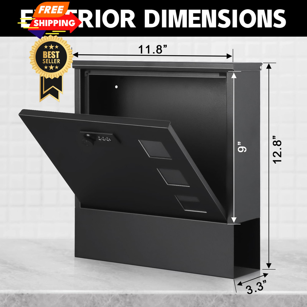 xydled Mailbox with Combination Lock,Large Capacity Black-combination Lock