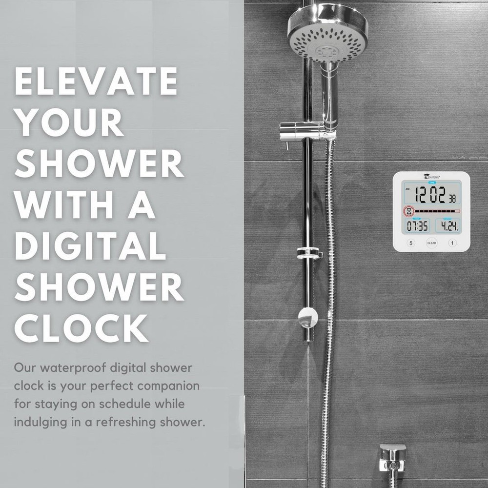 Digital Bathroom Kitchen Shower Clock Alarm & LCD Display Waterproof, White
