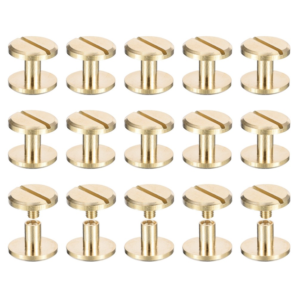 25Pack Brass Chicago Screws, 6x12mm Post Nail Stud Rivets, Brass Tone
