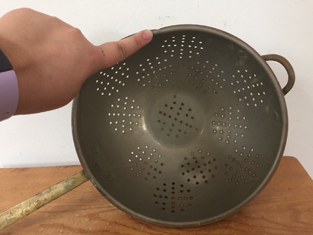 Vintage Antique Solid Copper Water Strainer Colander With Solid Brass Handles