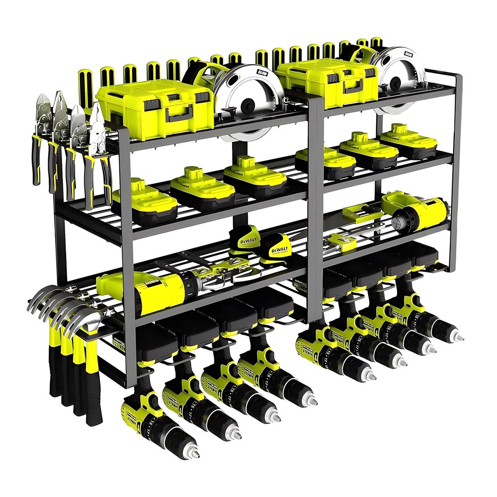 32" 4-Layer Power Tool Organizer Wall Mount Heavy Duty Utility Rack Drill Holder