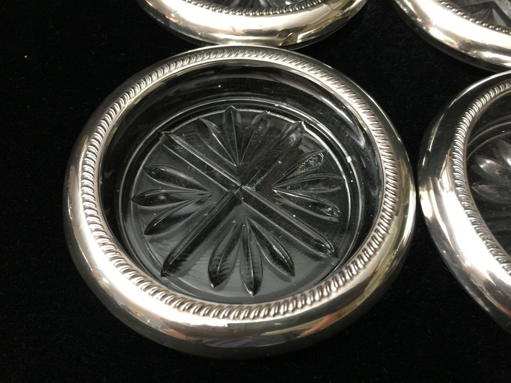 4 Frank FB Rogers Sterling Silver Coasters, 2 7/8" Inside, 3 3/4" Outside