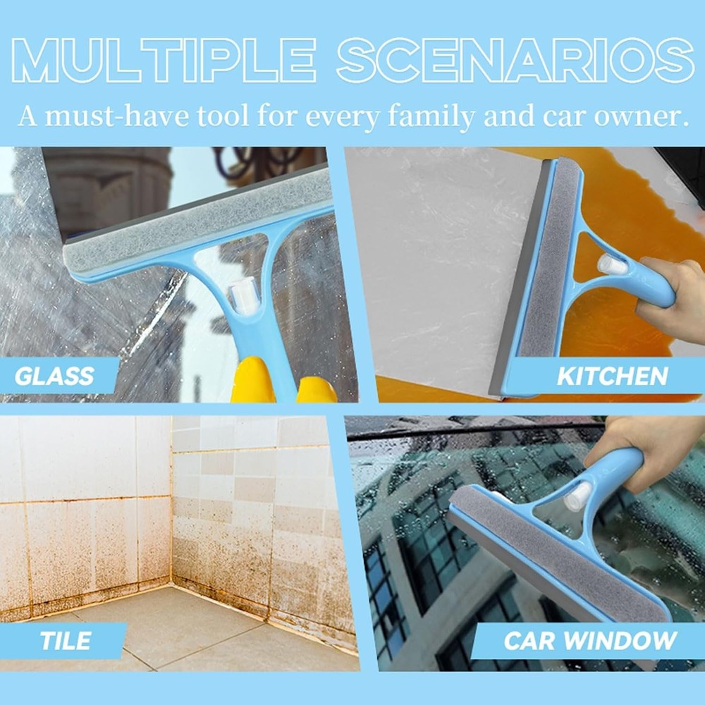 3 in 1 Window Cleaning Scraper Squeegee Brush Tool Blue