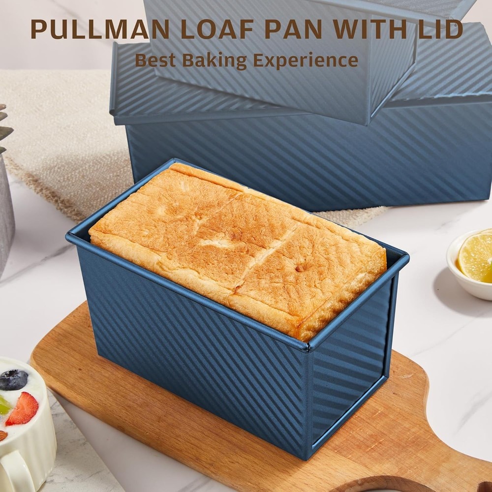 Pullman Loaf Pan with Lid, 1 lb Dough Capacity Non-Stick Bakeware for Baking ...