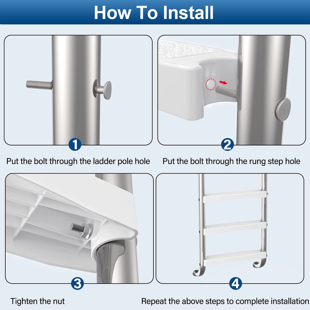 Pool Ladder Steps Replacement, (3-Pack) 18" Universal Heavy-Duty Molded Plast...