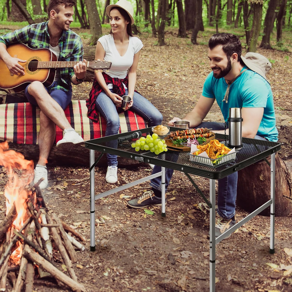 3Ft X 2Ft Grill Table Portable Camping Table, Waterproof Black Folding Table wit