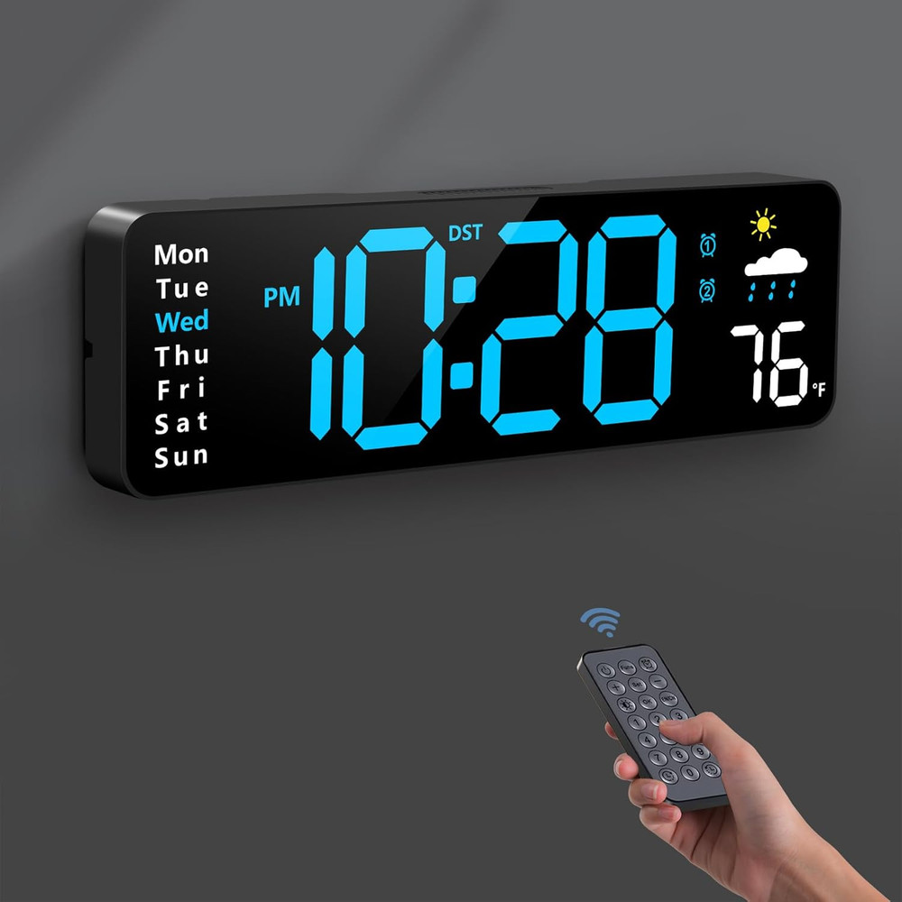 Digital Wall Clock, Digital Clock Large Display with Remote Control, Corded LED