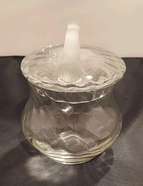 Fine Glass Sugar Bowl Frosted Shell/ Wave Handle