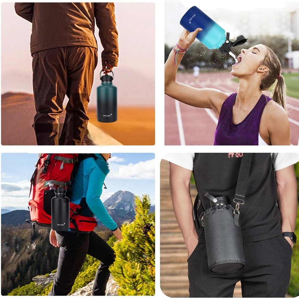 Versatile 64oz Insulated Bottle - Includes Straw, Spout & Push-Button Lid