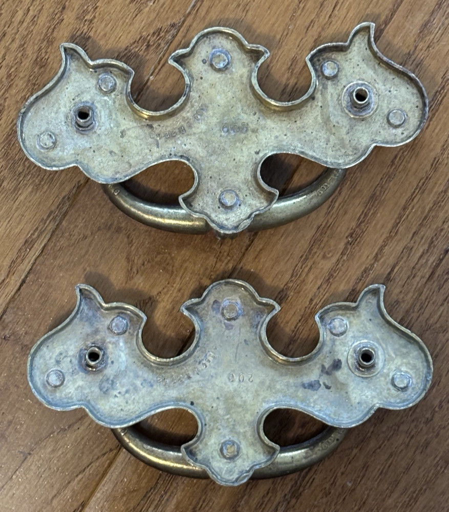 Lot of 2 Brass Drop Bail Drawer Handle Pull 3 1/2"