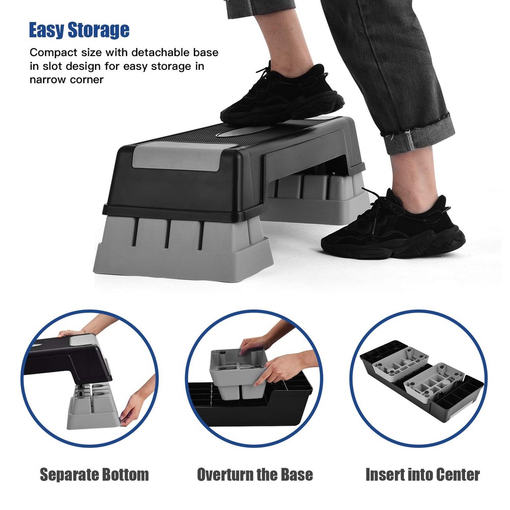 Aerobic Step Platform for Exercise w/Risers, Workout Step Height Adjustable 5...