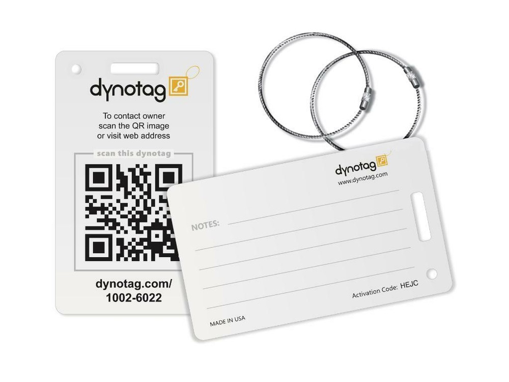 Dynotag Luggage Tag set - 2 UNIQUE Tags with Chains (Classic White)