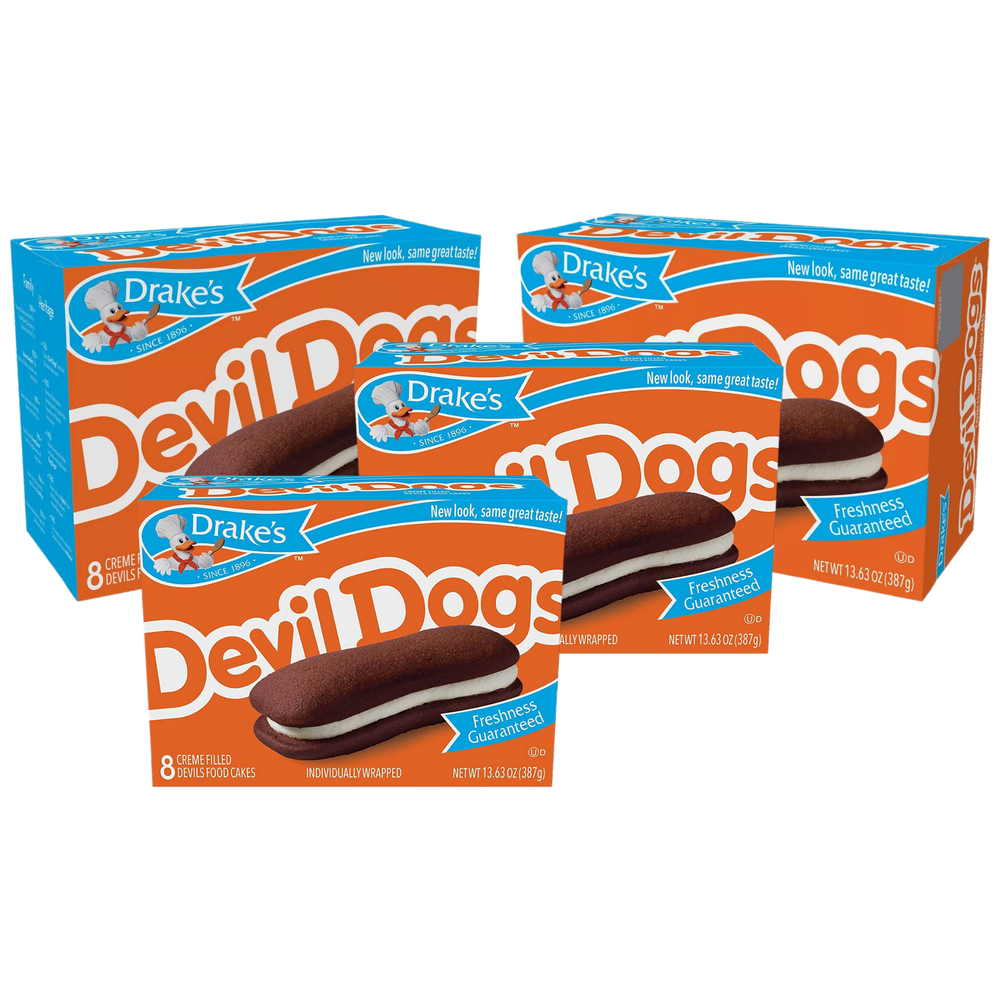 Drake's Devil Dogs, 4 Boxes, 32 Individually Wrapped Devils Food Cakes