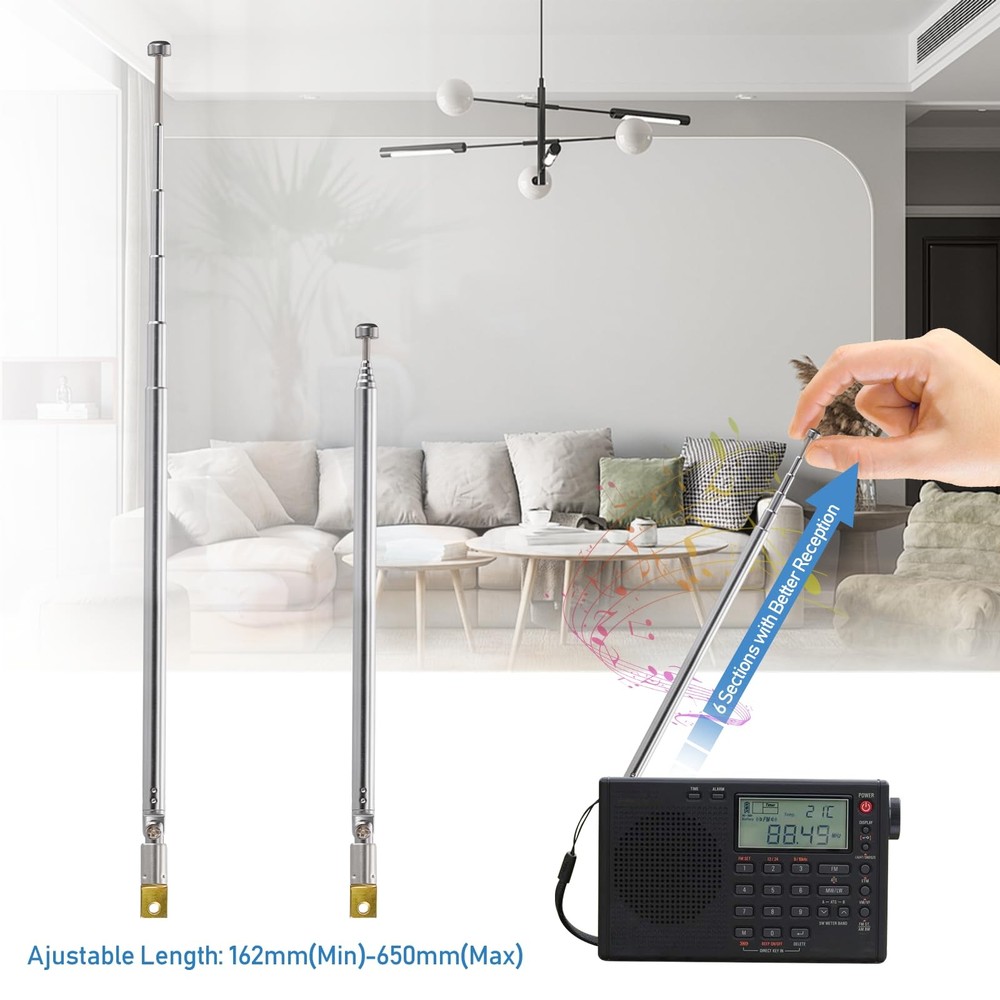 Bingfu 6 Sections Telescopic 65cm AM FM Antenna Foldable