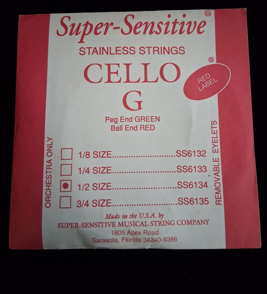 SUPER-SENSITIVE STAINLESS STRING CELLO G STRING BALL END 1/2 SIZE SS6134