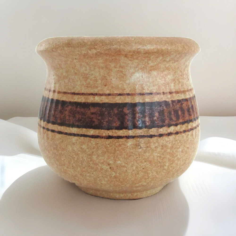 Handmade Tan & Brown 5”x 5" Ceramic Planter Never Used